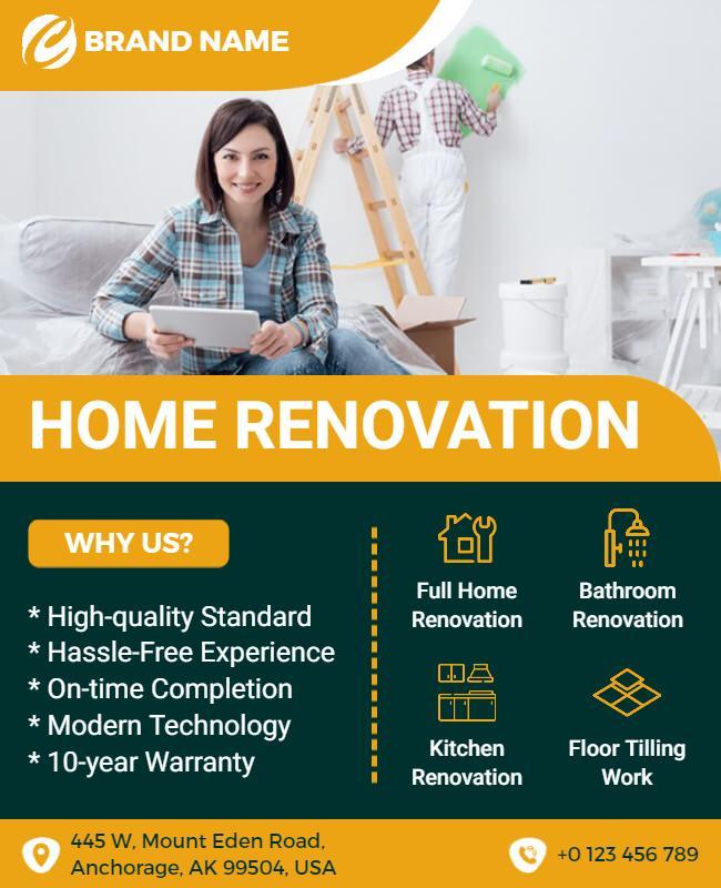 Modern Orange Home Renovation Services Flyer Template