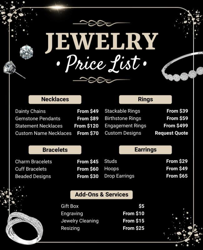 Comprehensive Jewelry Price List Flyer Template