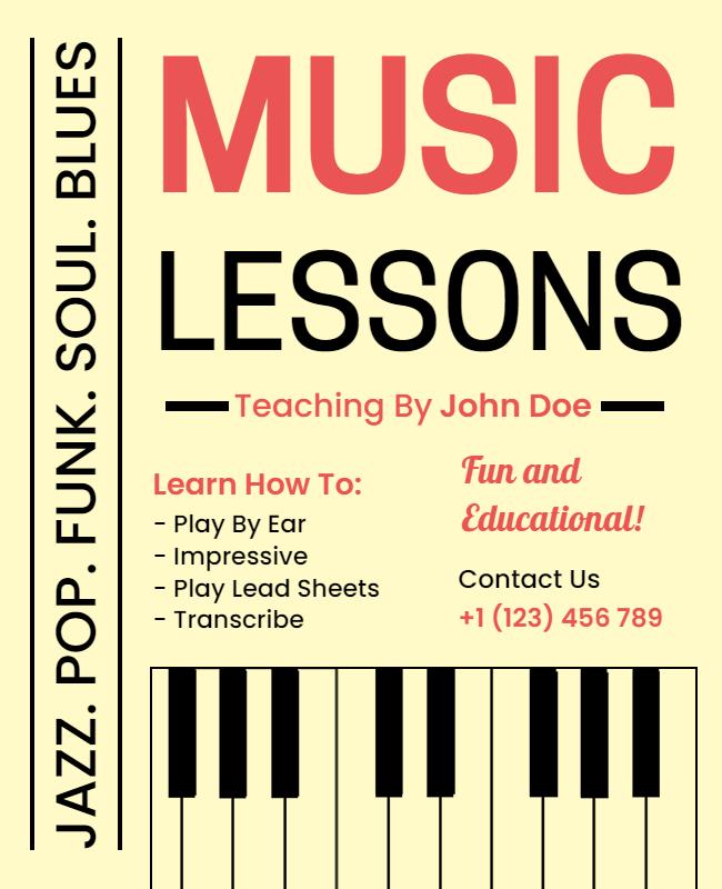 Comprehensive Music Lessons Educational Flyer Template