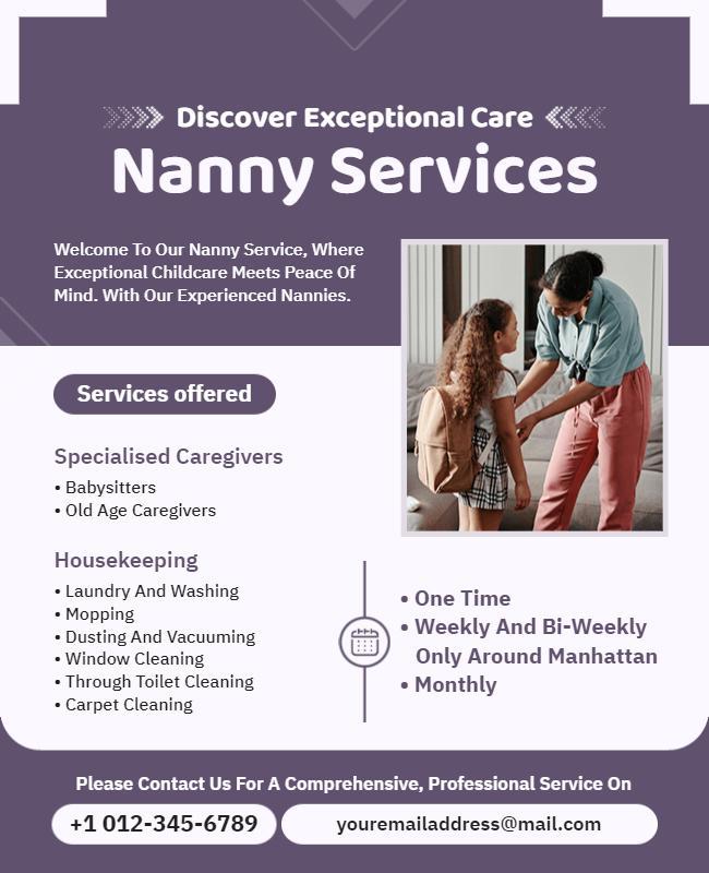 Comprehensive Nanny Services Flyer with Housekeeping Details Template