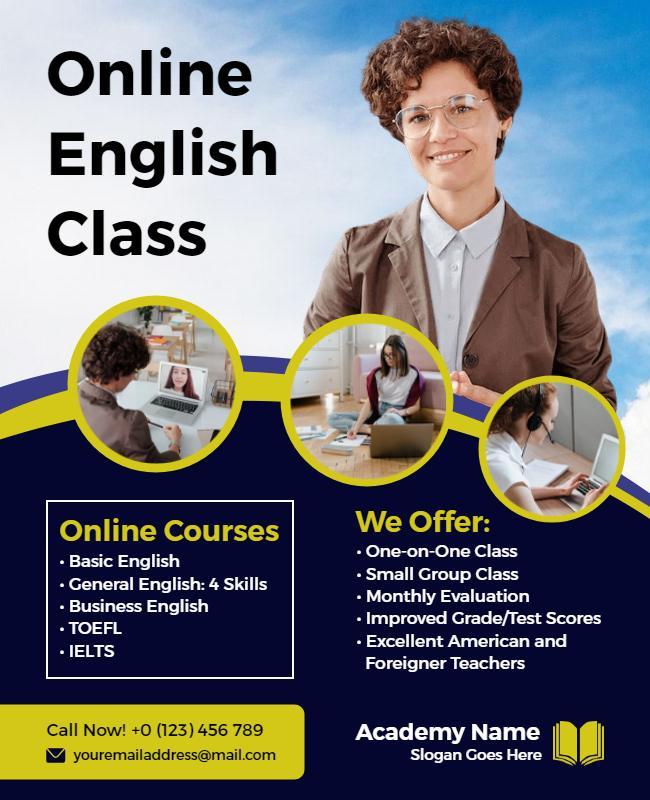 Comprehensive Online English Course Flyer Template