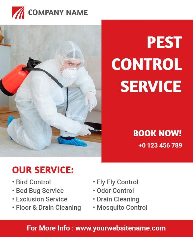 Bold Red Pest Control Service Promotion Flyer Template