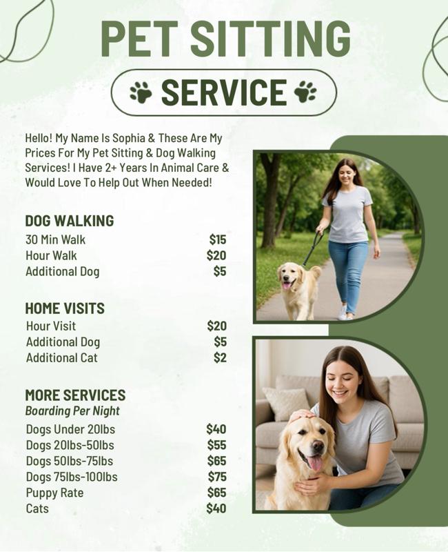 Comprehensive Pet Services Pricing List Flyer Template