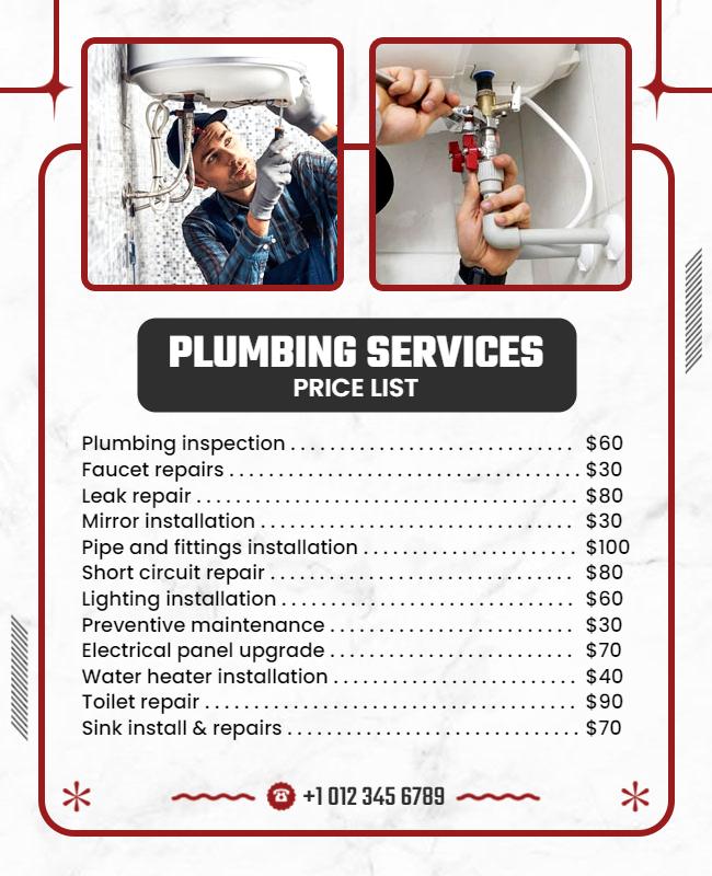 Comprehensive Plumbing Services Price List Flyer Template