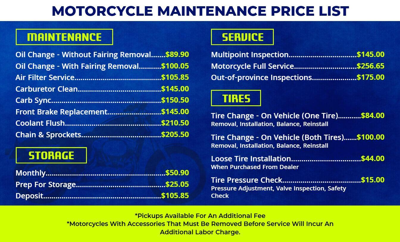 Comprehensive Service and Tires Offerings Motorcycle Maintenance Price List Template