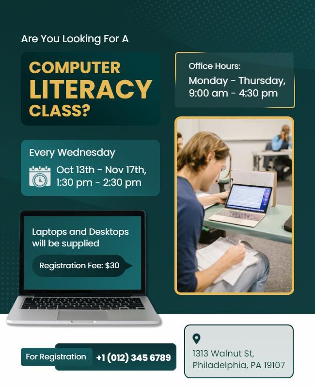 Computer Literacy Class Promotional Flyer Template