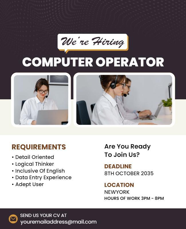 Computer Operator Job Recruitment Flyer Template