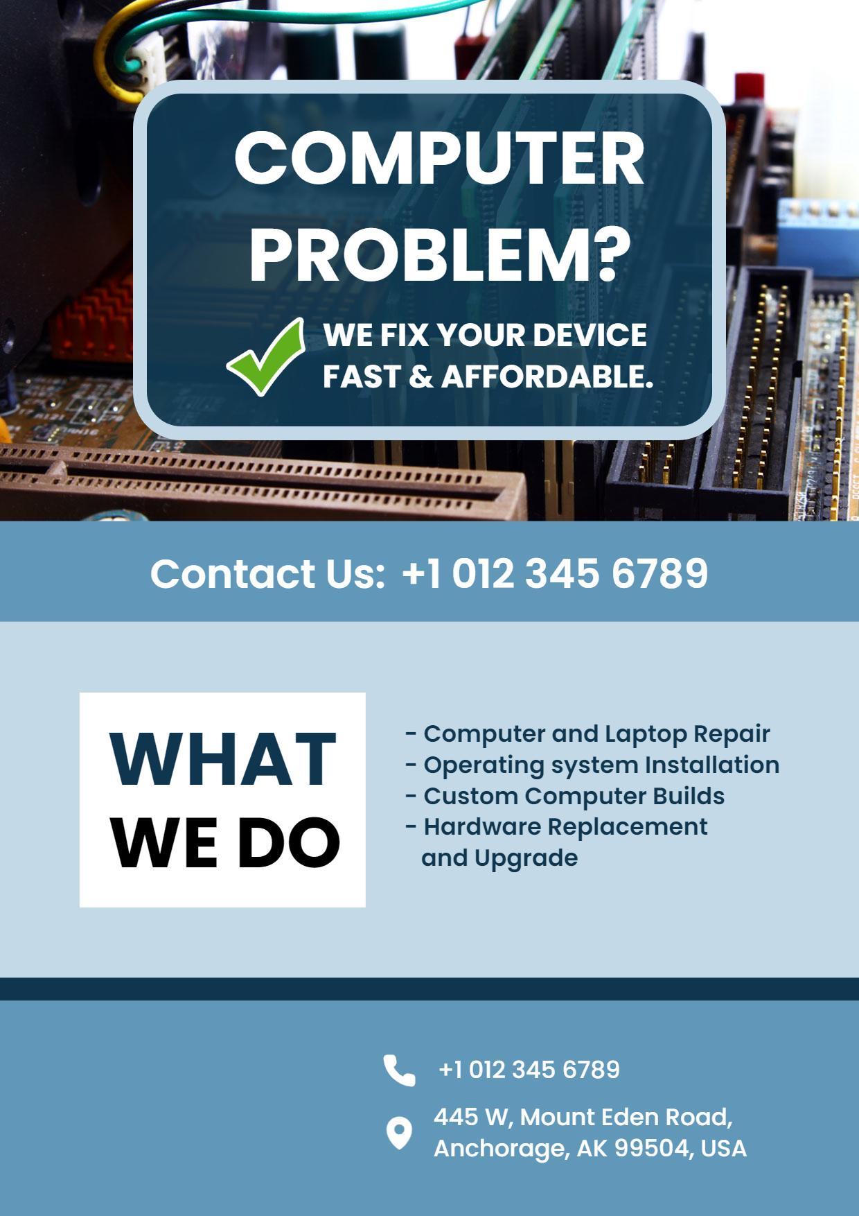 Computer Repair Services Promotional A4 Flyer Template