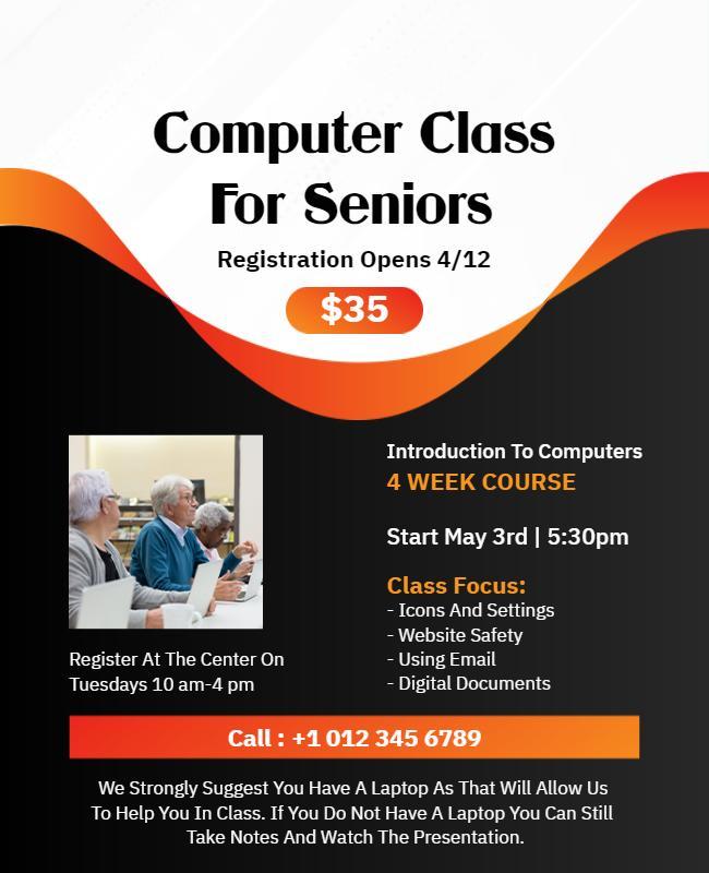 Computer Skills Course for Seniors Flyer Template