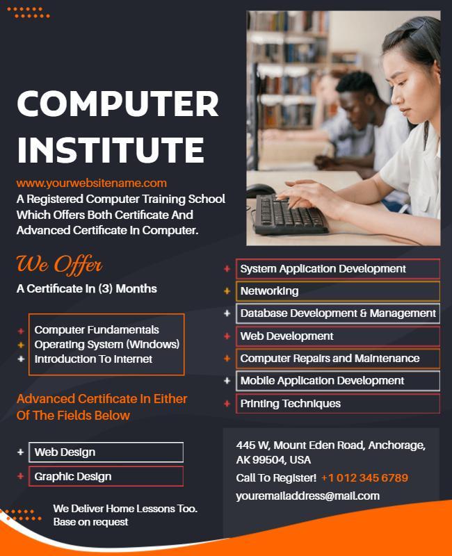 Computer Training Institute Course Offerings Flyer Template