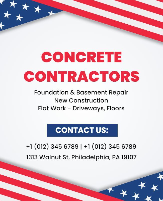 Patriotic Red and Blue Concrete Contractors Services Flyer Template