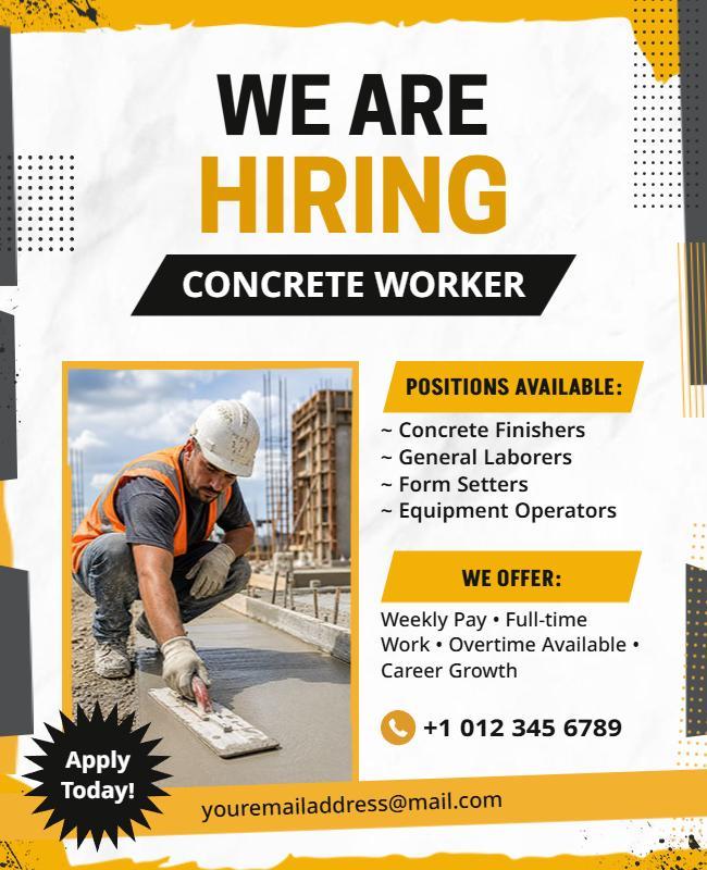 Concrete Worker Hiring Advertisement Flyer Template