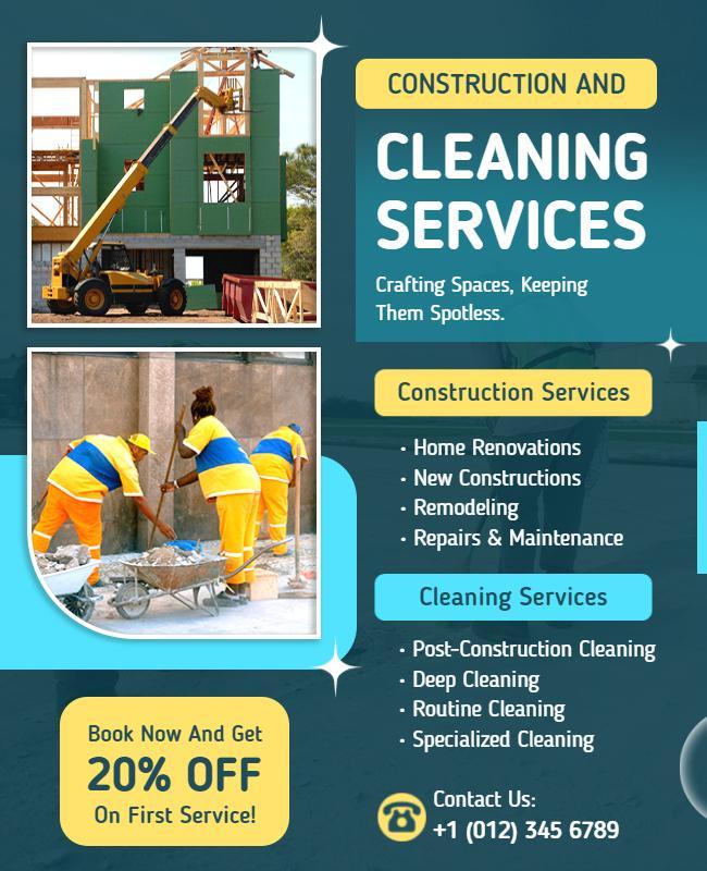 Construction and Cleaning Services Promotional Flyer Template