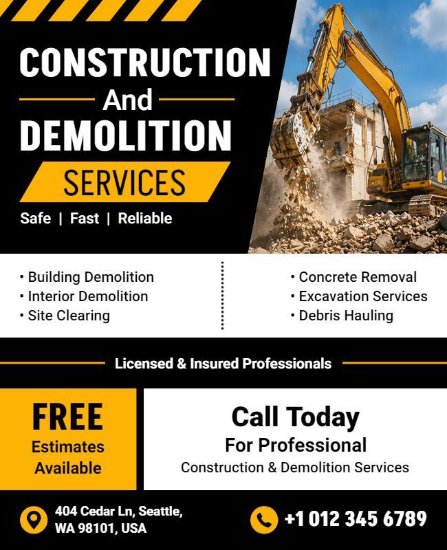 Construction and Demolition Services Flyer Template