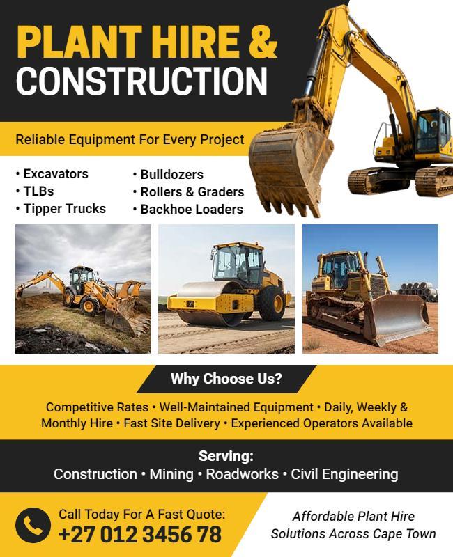 Construction and Plant Hire Services Flyer Template