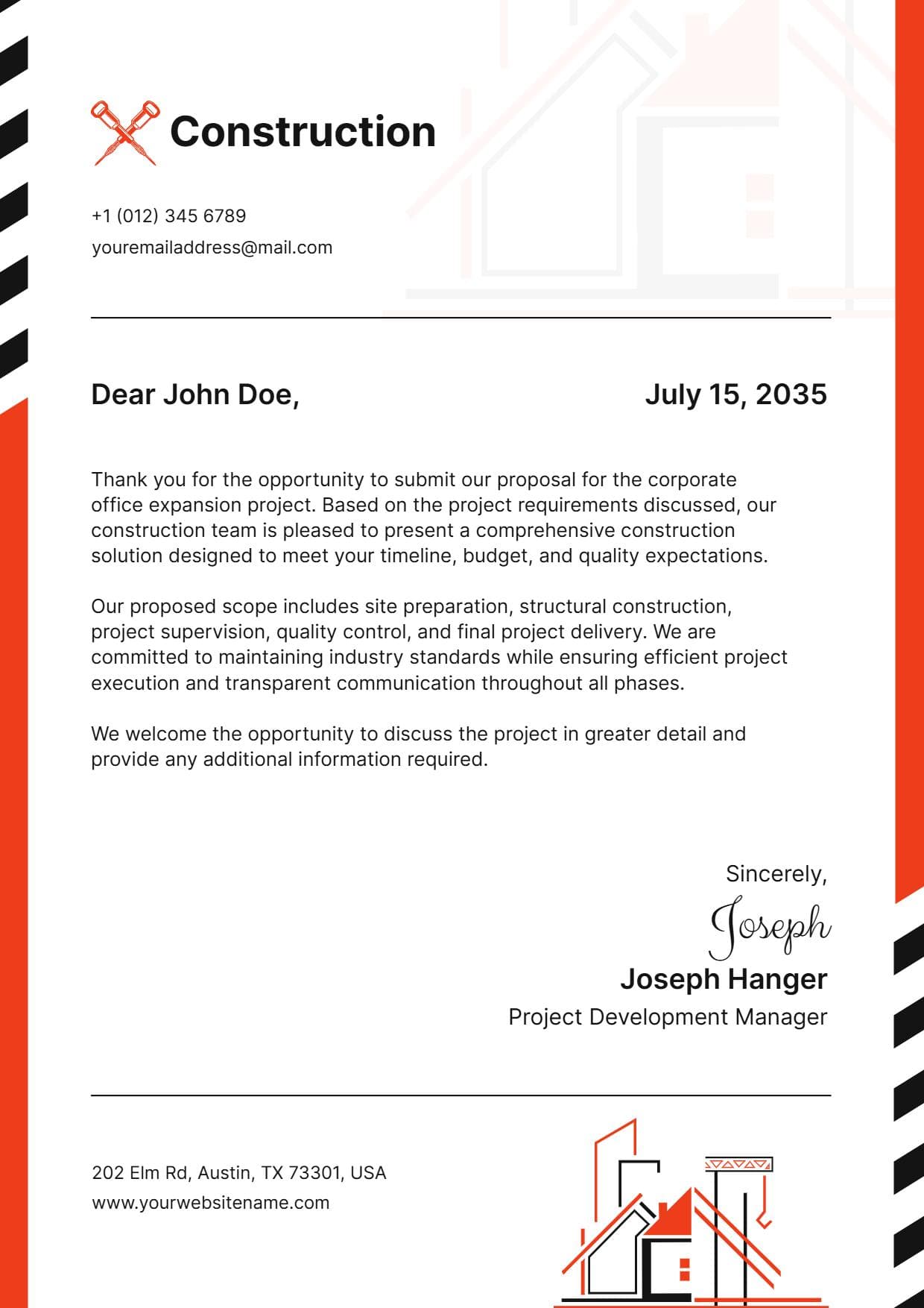 Construction Company Branding Letterhead Template