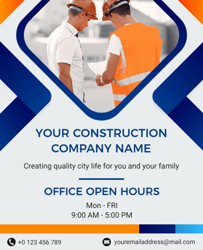 Construction Company Business Hours Announcement Flyer Template