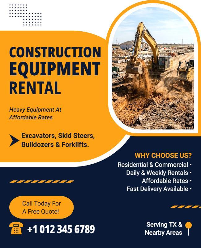 Construction Equipment Rental Poster Template