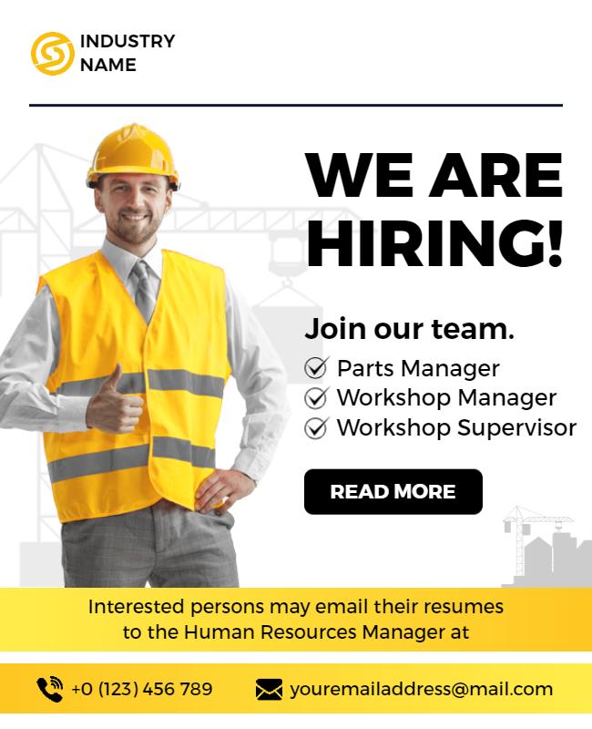 Construction Industry Job Hiring Announcement Flyer Template