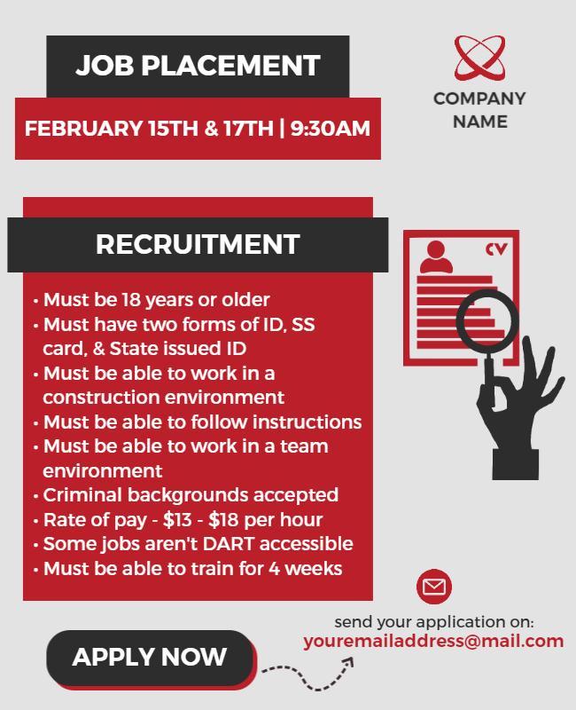 Construction Job Placement Recruitment Flyer Template