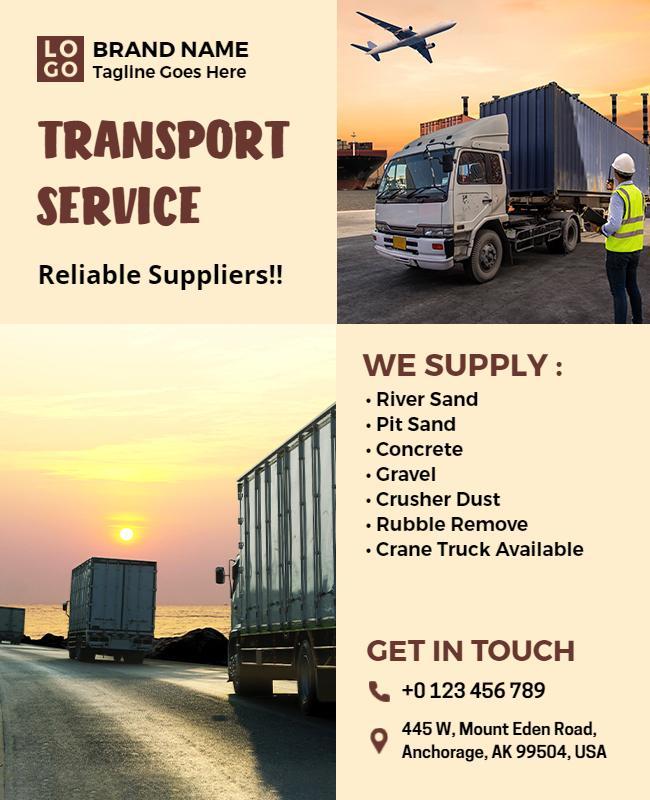 Construction Material Transport Service Flyer Template