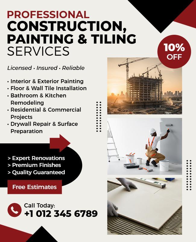 Construction Painting and Tiling Services Flyer Template