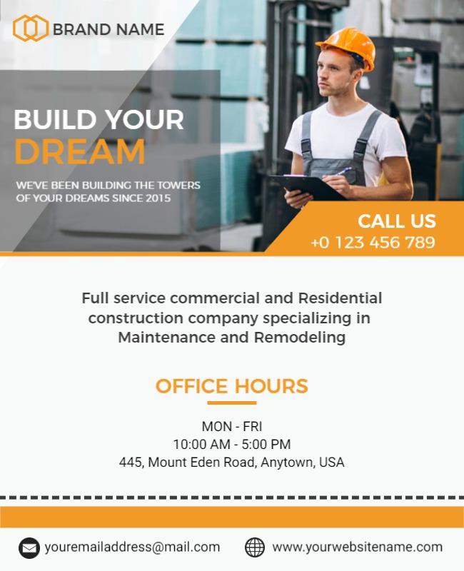 Construction Services Business Flyer Template