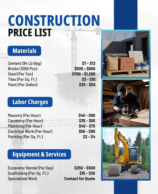 Construction Services Price List Flyer Template