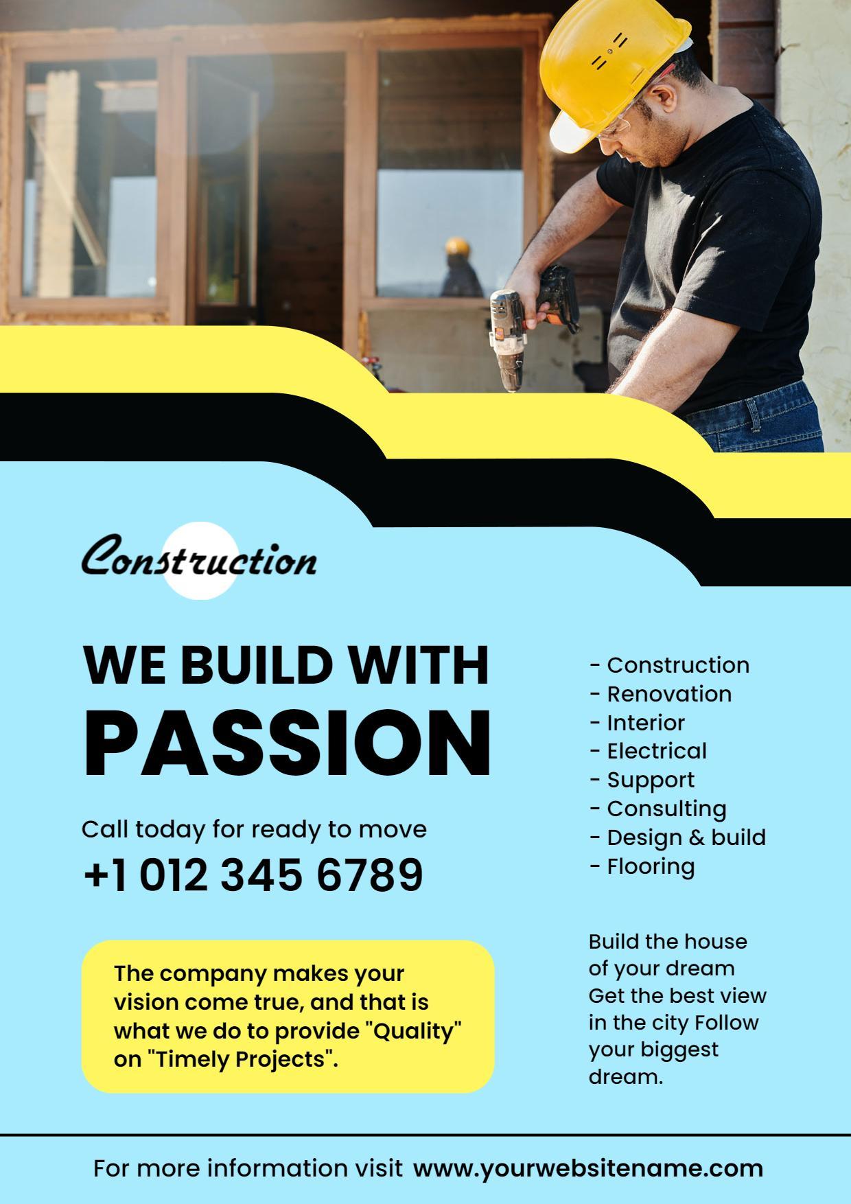 Construction Services Promotional A4 Flyer Template