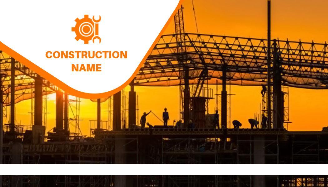Construction Silhouette Against Sunset Skyline Business Card Template