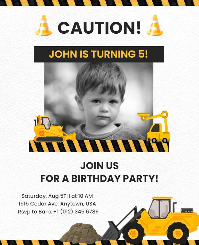 Construction Theme Kids Birthday Party Flyer Template