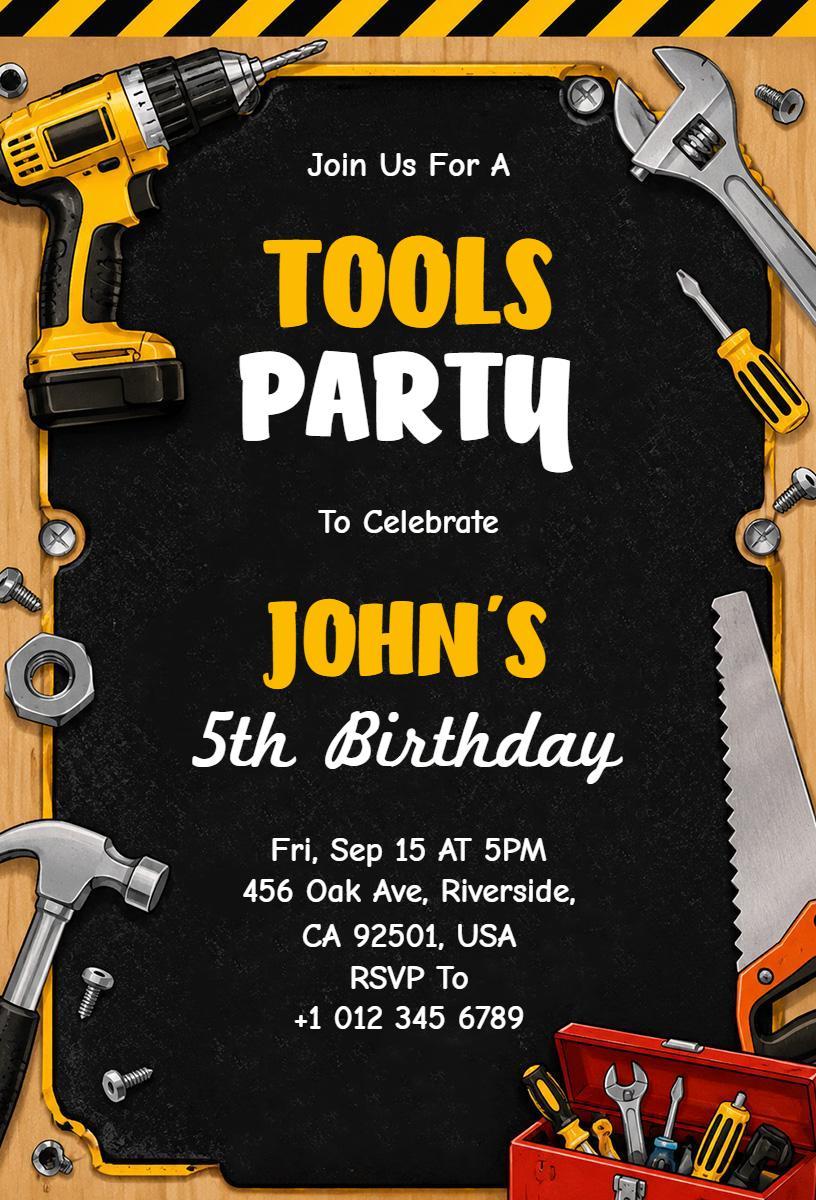 Construction Tools Party Fun Birthday Celebration Invitation Template