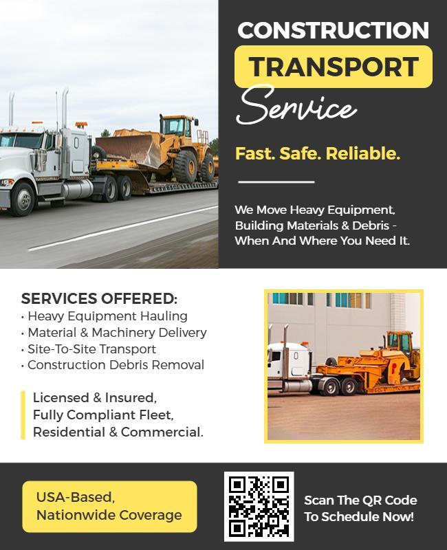 Construction Transport Services Flyer Template