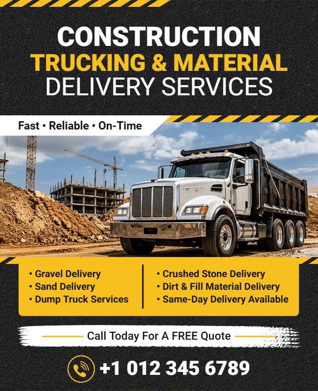 Construction Trucking and Material Delivery Flyer Template