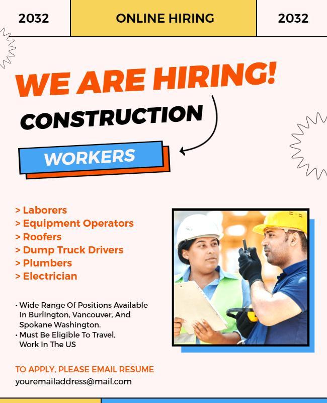 Construction Workers Hiring Flyer Template