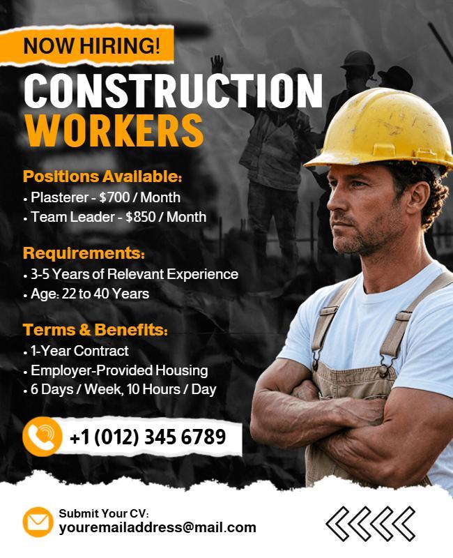 Construction Workers Recruitment Flyer Template