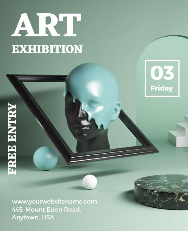 Contemporary 3D Art Exhibition with Teal Accents Flyer Template