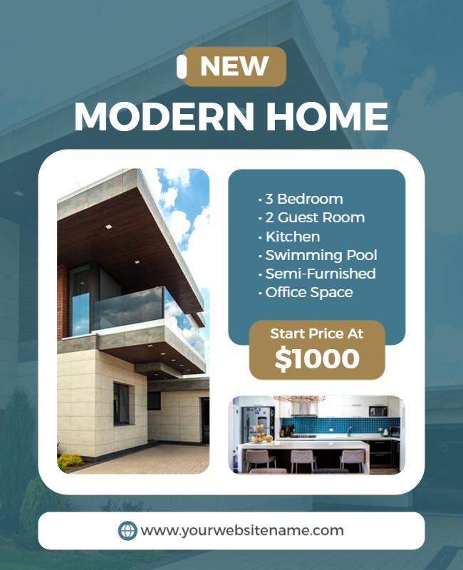 Contemporary Blue Modern Home Listing Poster Template