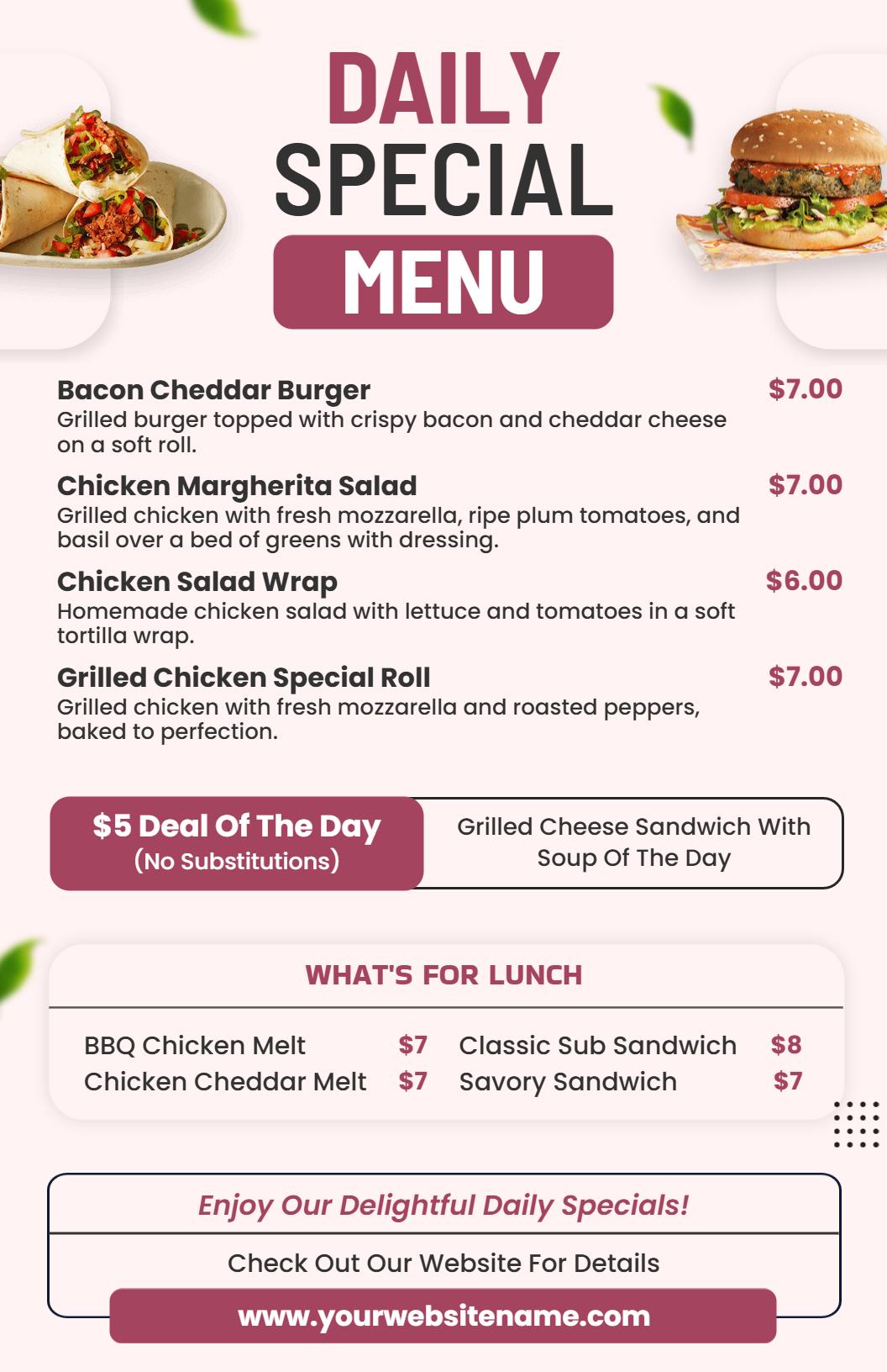 Contemporary Casual Dining Daily Special Offer Menu Template