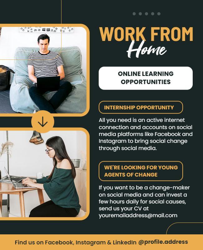 Contemporary Green Work From Home Learning Opportunities Poster Template