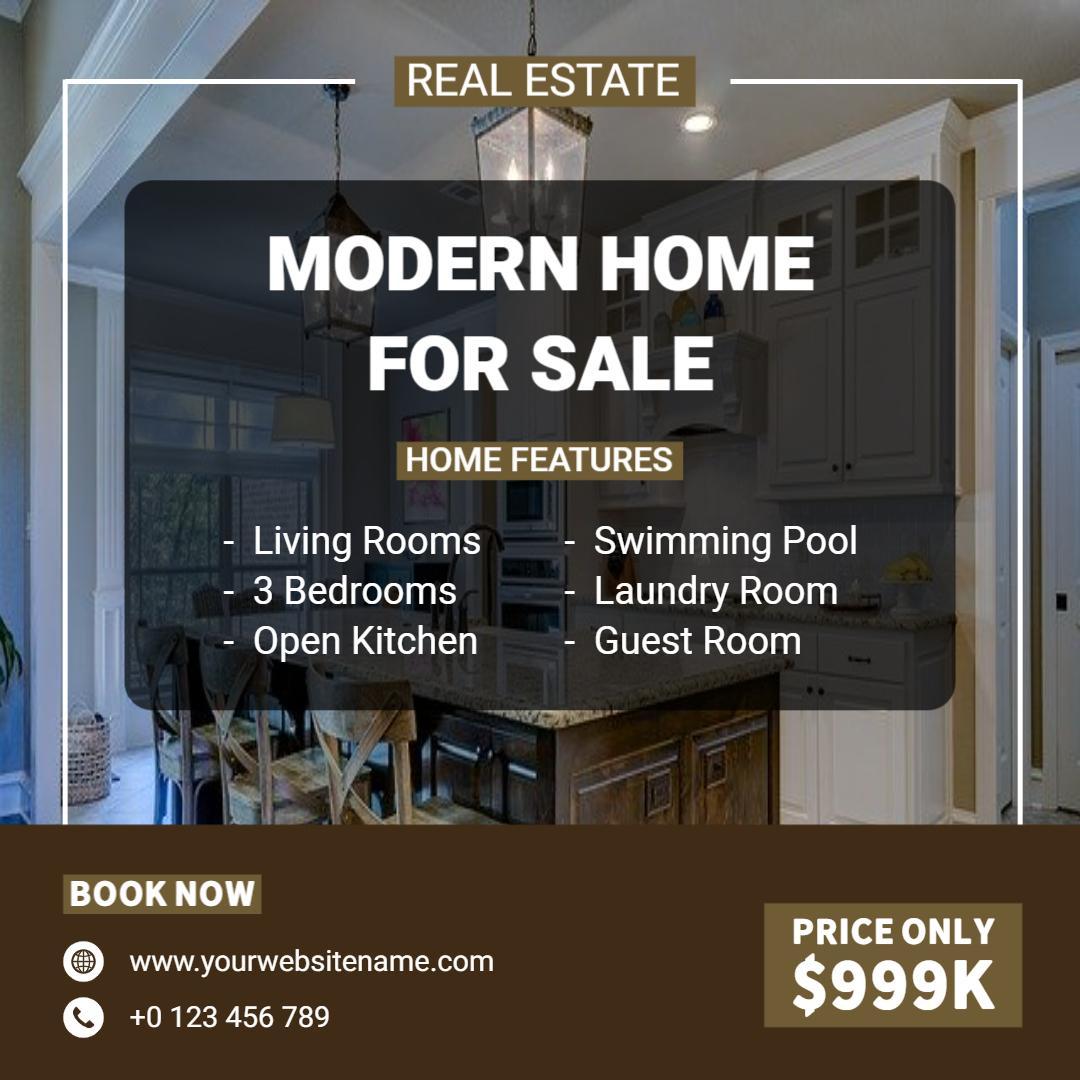 Contemporary Home with Pool and Open Kitchen for Sale Ad Template