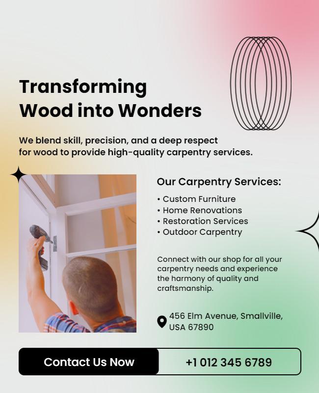 Contemporary Pastel Woodworking Services Promotional Poster Template
