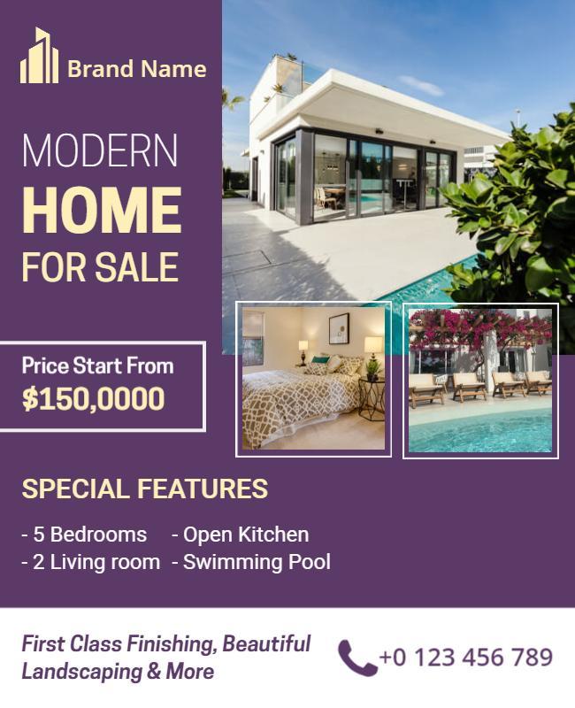 Contemporary Purple Modern Home for Sale Flyer Template
