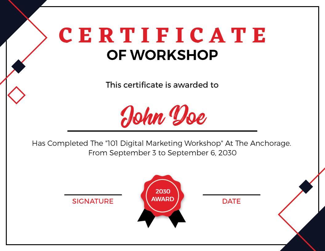 Contemporary Red and Black Digital Marketing Workshop Certificate Template