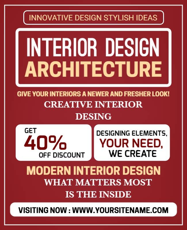 Contemporary Red Interior Design Architecture Promotional Poster Template