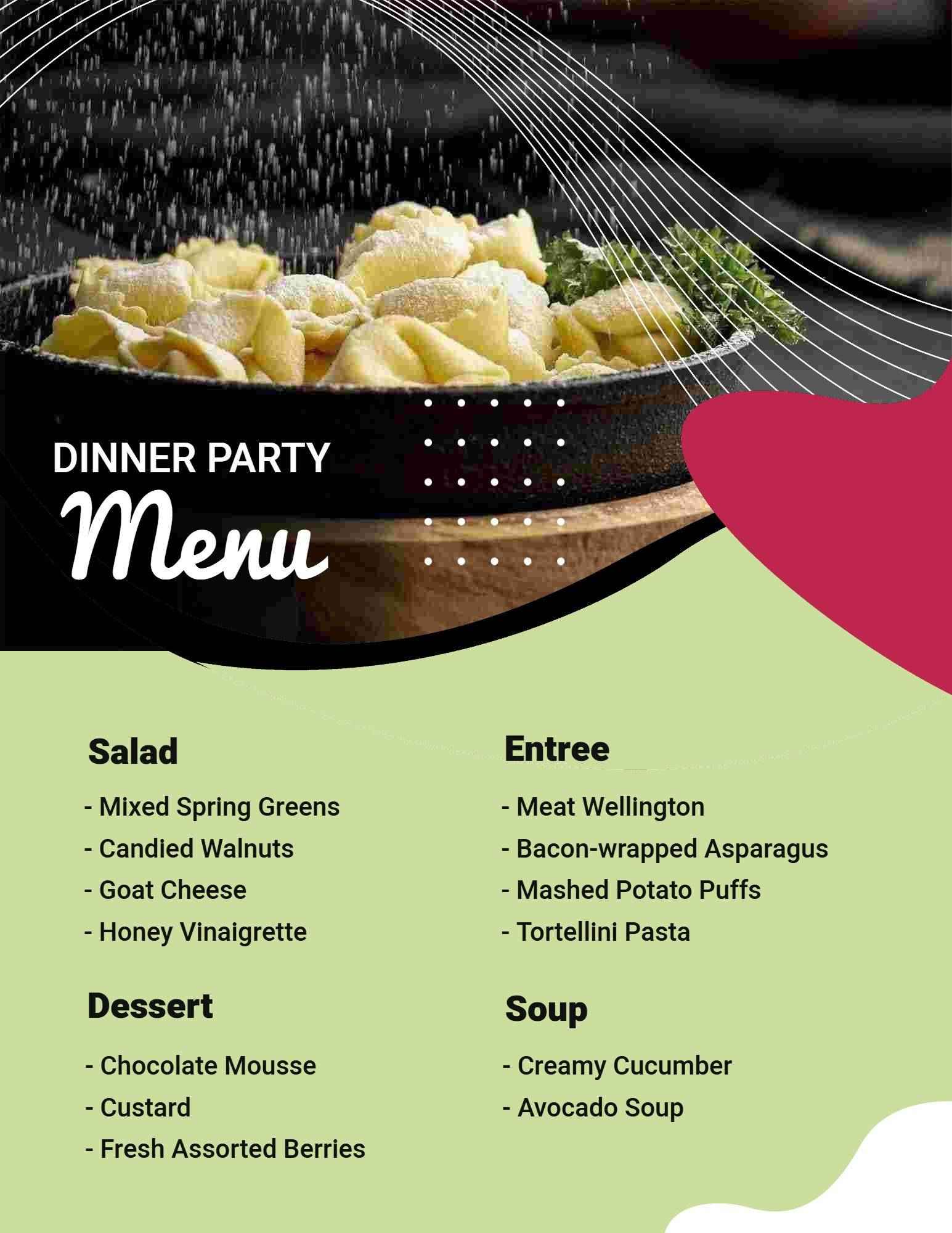 Contemporary Stylish Dinner Party Cuisine Menu Template