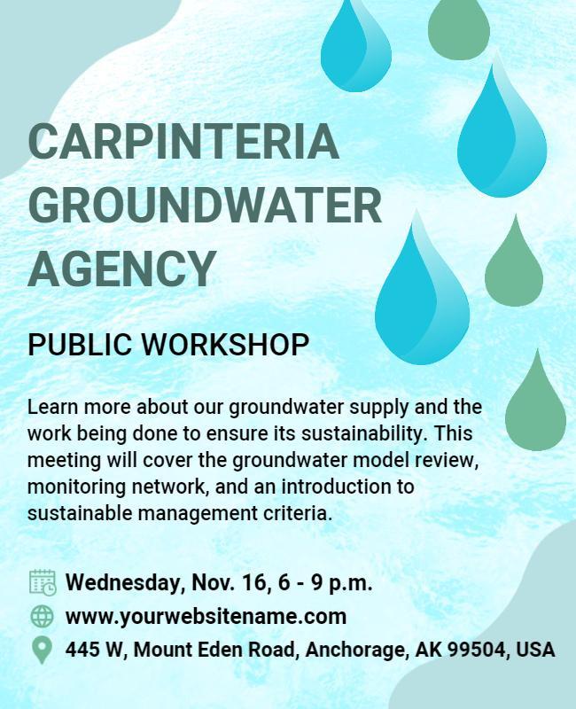 Contemporary Teal Water Conservation Workshop Poster Template