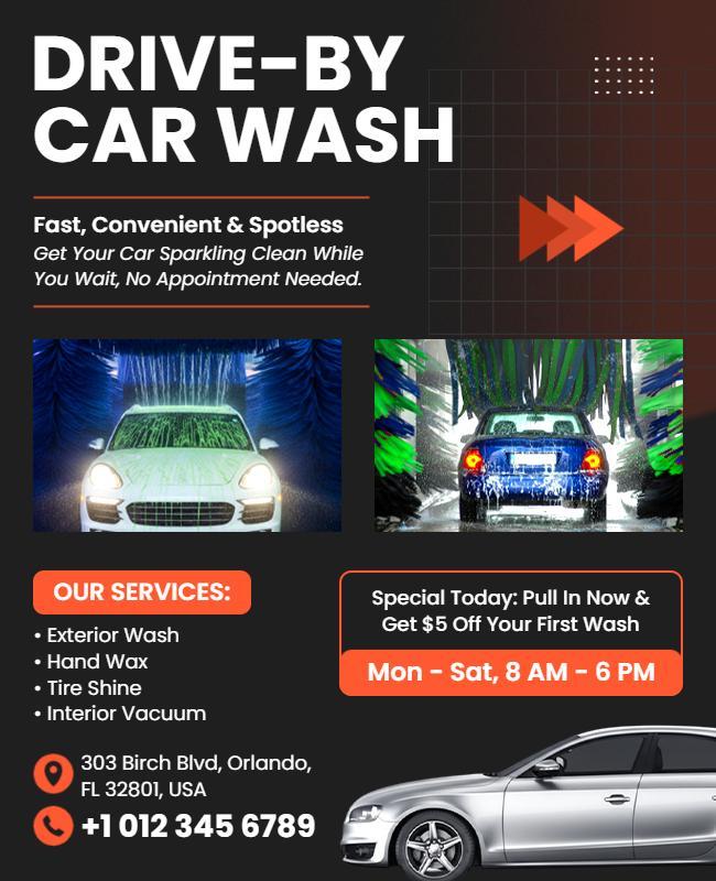Convenient Drive-by Car Wash Service Flyer Template