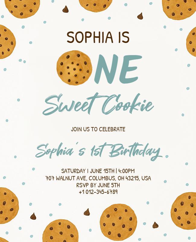 Cookie Themed First Birthday Celebration Flyers Template