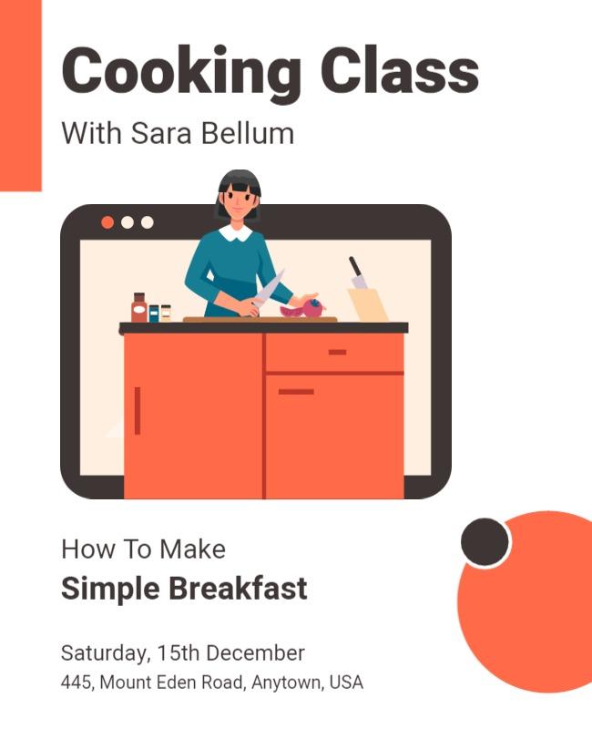 Modern Orange Cooking Class Simple Breakfast Flyer Template